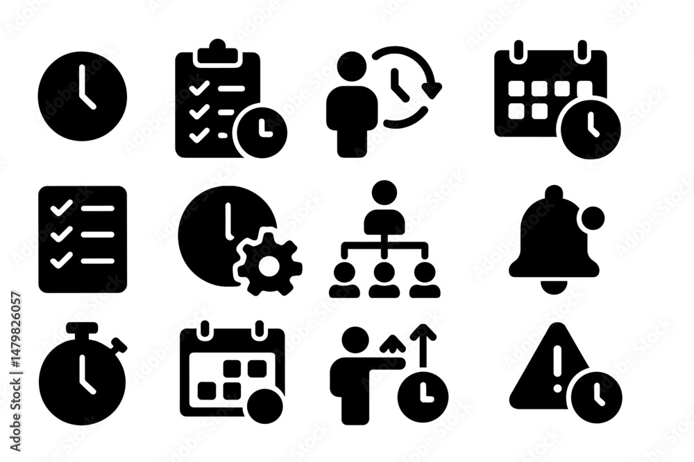 Poster Collection of web icons representing time management and organization tools for productivity enhancement