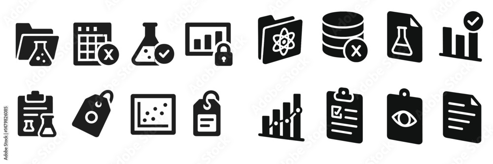 Poster Collection of web icons representing various data and analysis tools for digital applications and user interfaces