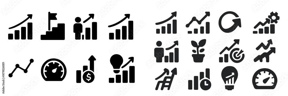 Aufkleber collection of web icons illustrating business growth, performance metrics, and data visualization el