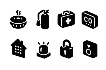 Collection of web icons featuring safety, emergency, and household symbols for digital use