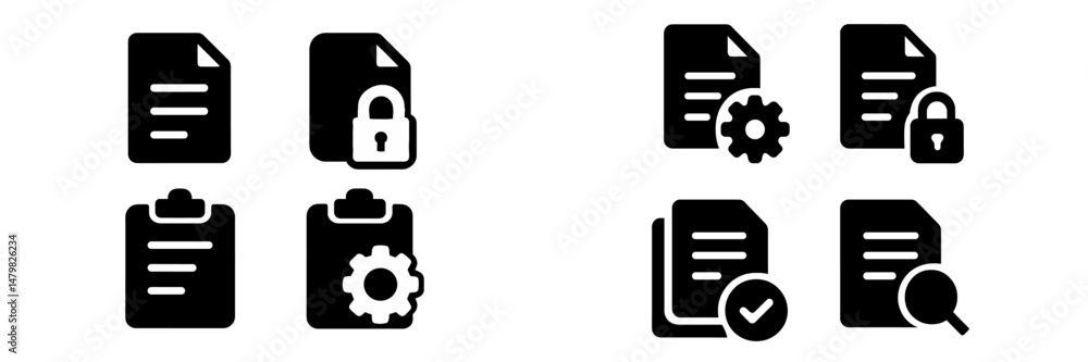 Poster collection of web icons for document management and security design applications