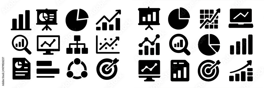 Poster Collection of web icons depicting various analytical tools for data visualization and reporting purposes