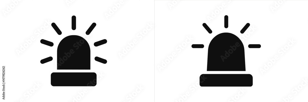 Poster set of web icons featuring emergency alert sirens in two styles for digital design use