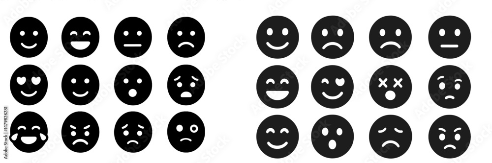 Fototapete Set of web icons showcasing various emojis representing different emotions and expressions for digital communication