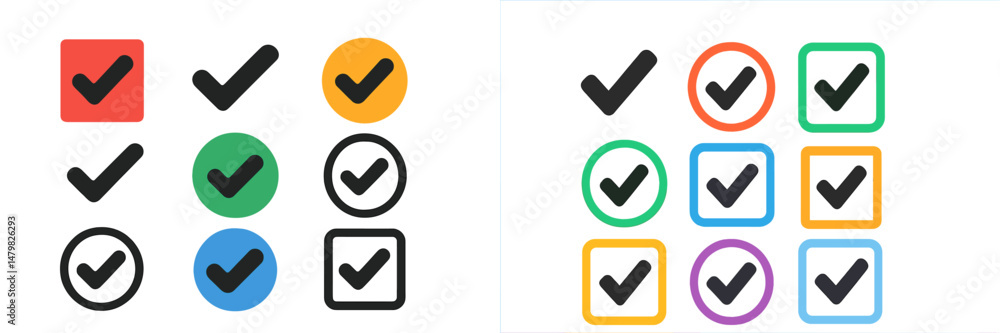 Fototapete Collection of web icons featuring checkmarks in various colors and shapes for design and interface use