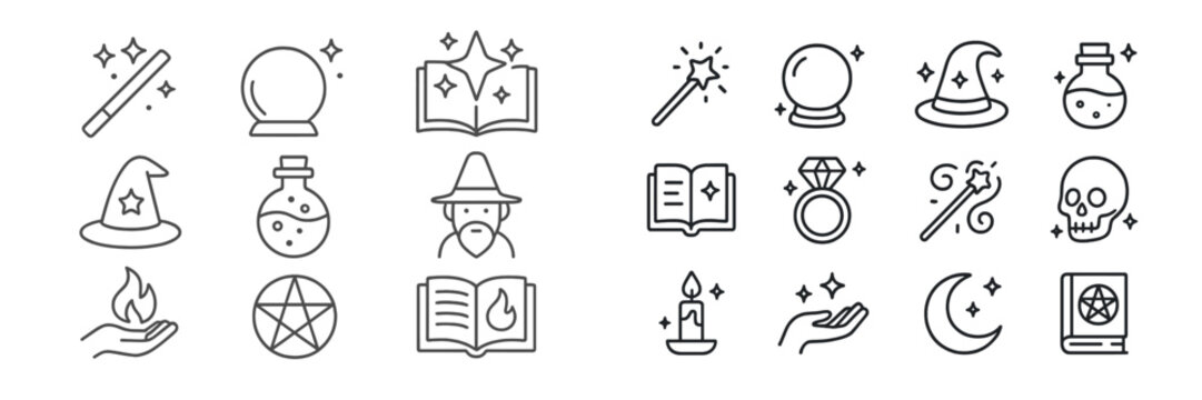 Collection of magical and mystical themed web icons designed for enchanting storytelling and creative projects
