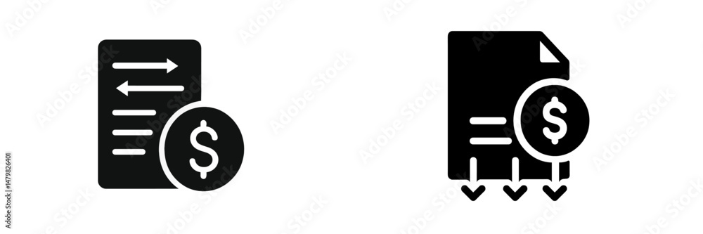 Fototapete Minimalist set of web icons representing financial transactions and document processes for online platforms