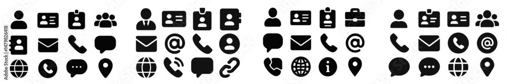Fototapete collection of black web icons depicting various digital communication and networking tools
