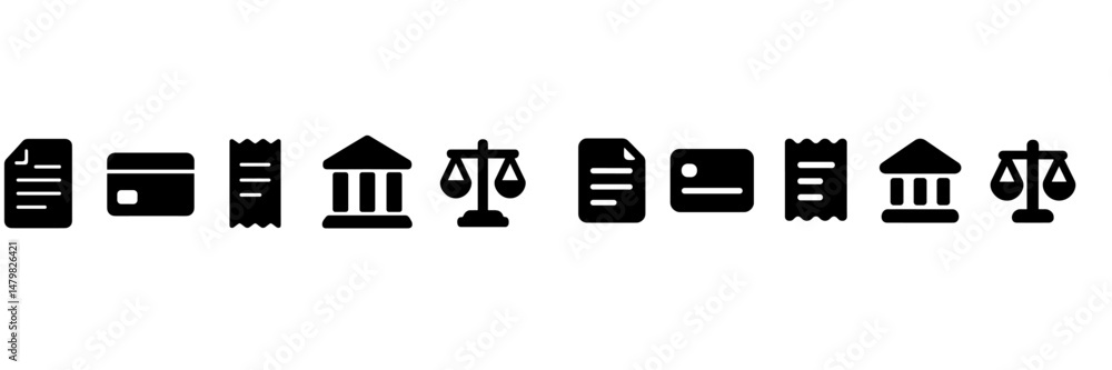 Poster Set of minimalist web icons depicting legal and financial themes for digital applications and websites