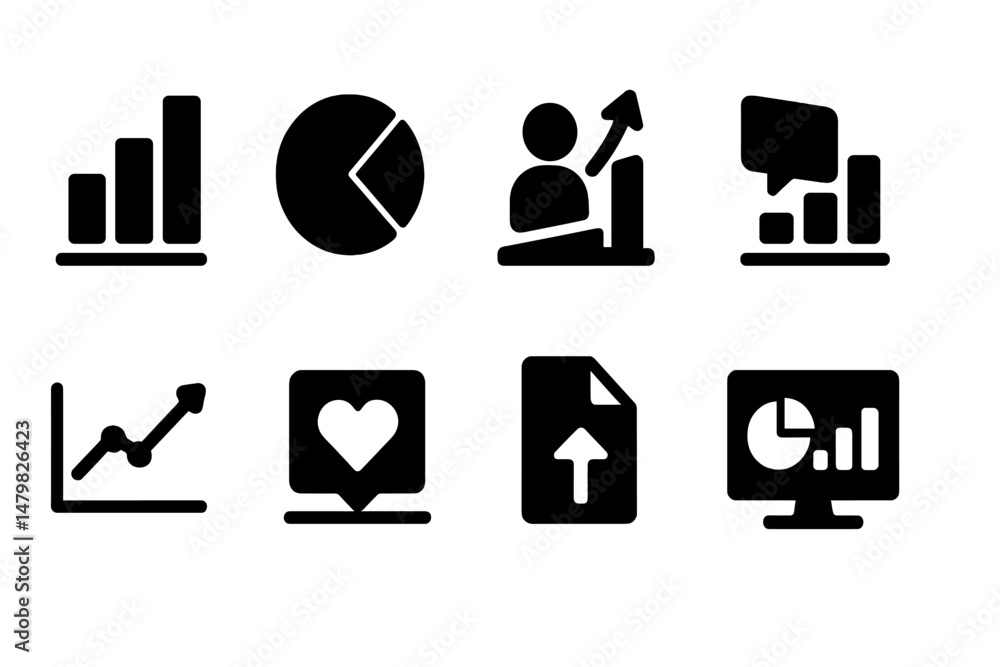 Poster collection of web icons for data visualization and analytics in digital applications