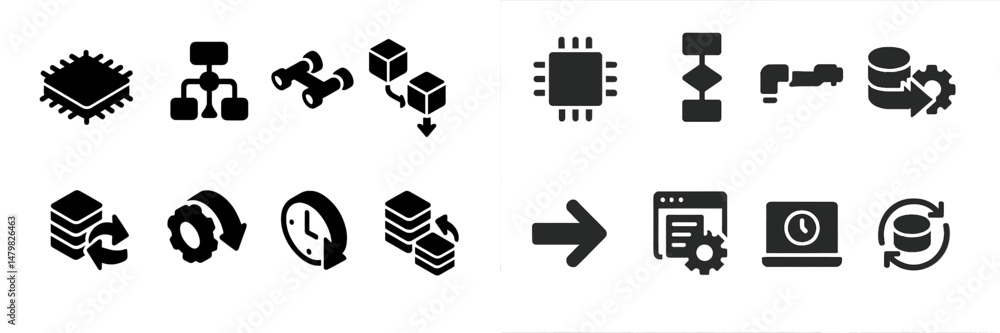 Poster collection of web icons depicting various digital and technological concepts for use in design and d