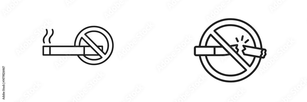 Poster Set of web icons depicting no smoking symbols in a modern and minimalistic style for health awareness campaigns