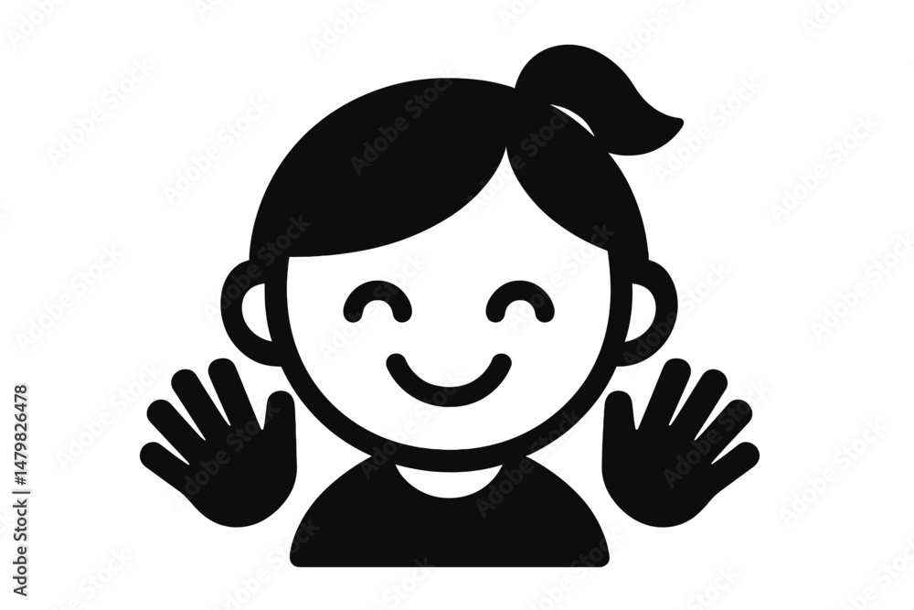 Poster enjoyable web icons depicting a happy character waving with hands held up in a cheerful manner