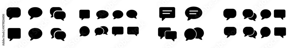 Fototapete set of black web icons representing various speech bubbles for digital communication platforms