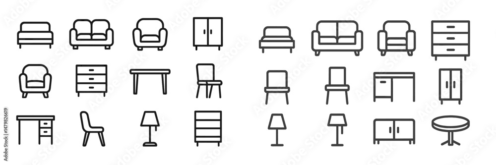 Aufkleber Set of detailed web icons representing various furniture pieces for design projects and applications
