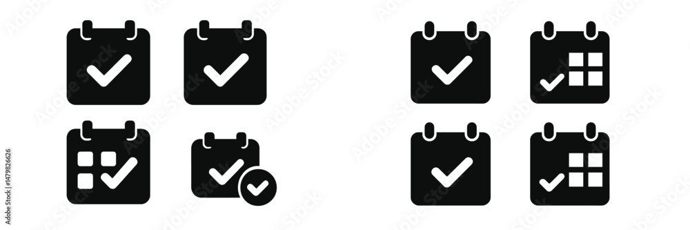Poster collection of web icons showcasing various calendar and scheduling symbols for user interface design