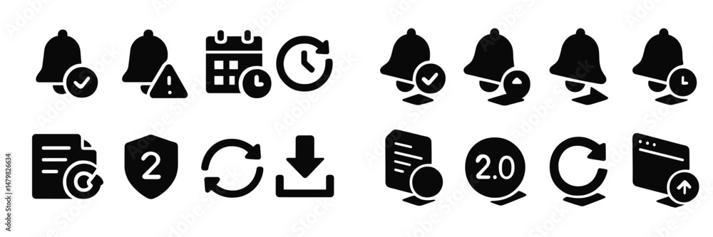Fototapete Set of black web icons depicting various notifications, tools, and symbols for digital use and content management