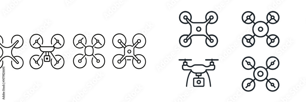 Poster collection of web icons featuring various drone designs for digital applications and interfaces