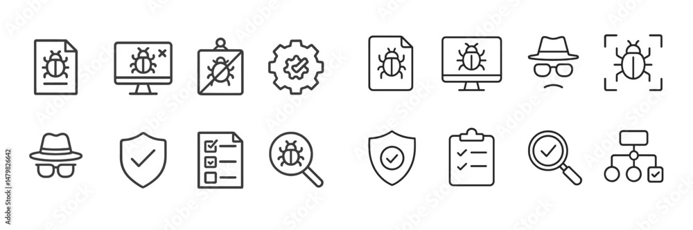 Aufkleber collection of web icons representing various aspects of software development and bug tracking