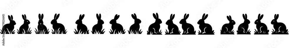 Fototapete set of web icons featuring silhouettes of rabbits arranged in a line, suitable for digital design pr
