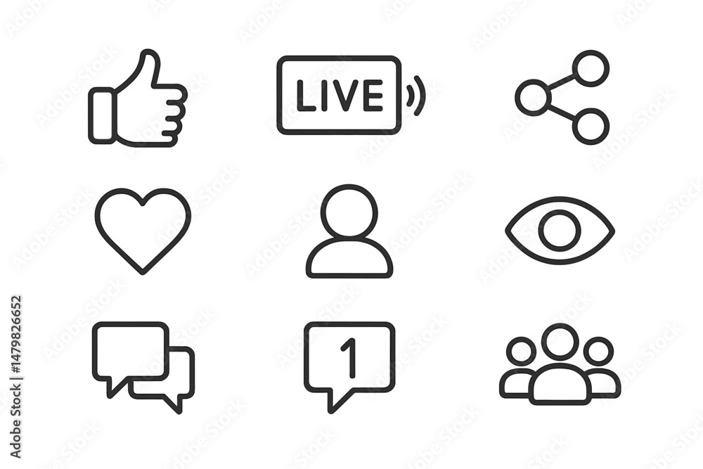 Aufkleber set of web icons for social media interactions and live broadcasting