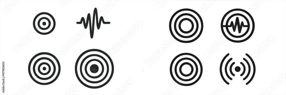 Fototapete Collection of minimalist web icons representing sound waves and circular designs for user interface applications