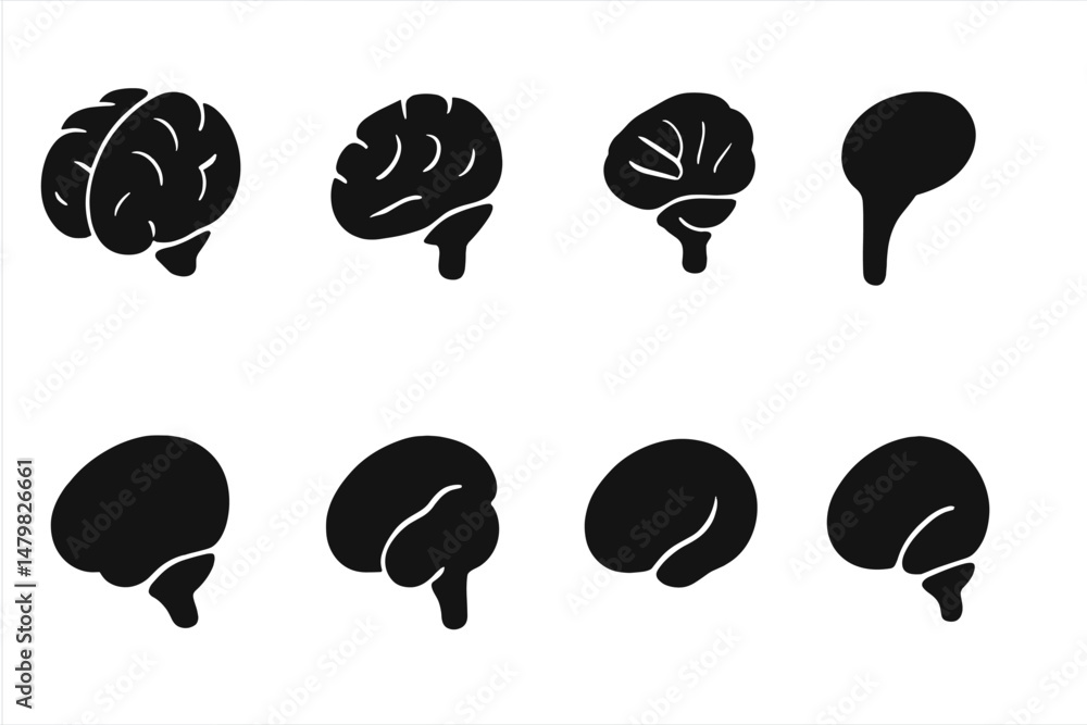 Leinwandbilder collection of black and white web icons representing various brain designs for digital applications 