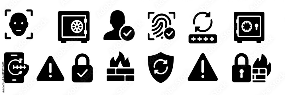 Poster A collection of web icons representing security features and user authentication methods for digital platforms