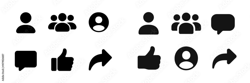 Fototapete set of web icons featuring user profiles, groups, feedback, and interaction symbols for digital comm