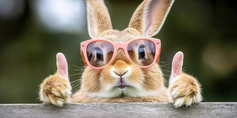 Bunny with sunglasses gives thumbs up