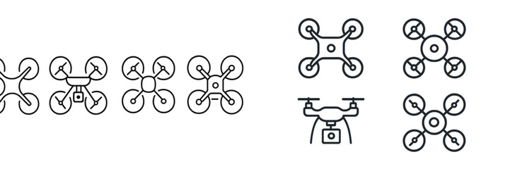 Collection of web icons featuring various drone designs for digital applications and interfaces