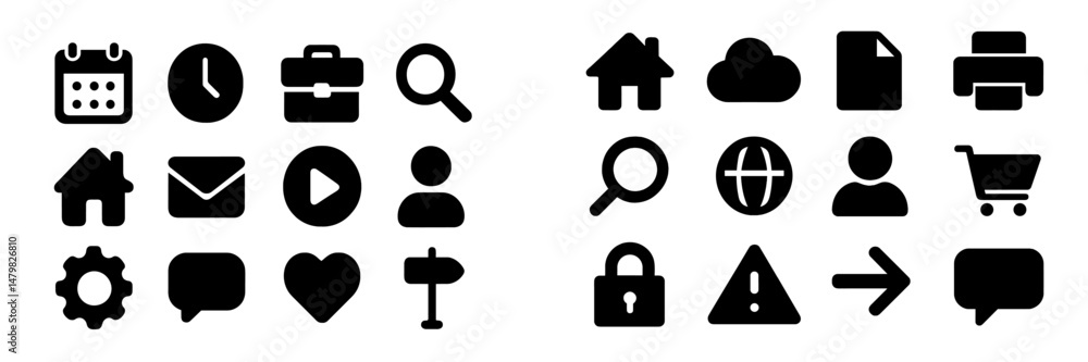 Poster Variety of web icons representing different functionalities for digital applications and websites in a simple black design