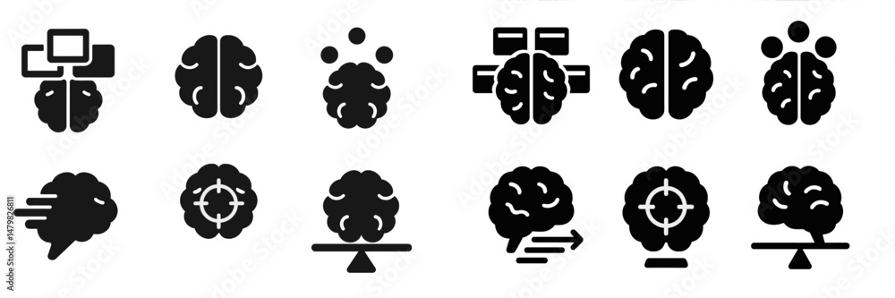 Fototapete set of modern web icons illustrating brain-themed concepts for digital applications and interfaces