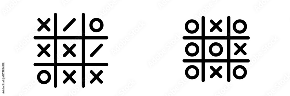 Poster Web icons representing classic tic-tac-toe game board layout with X and O symbols in black and white design