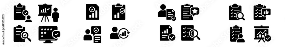 Poster Set of web icons representing various activities related to business and analysis, suitable for digital design projects
