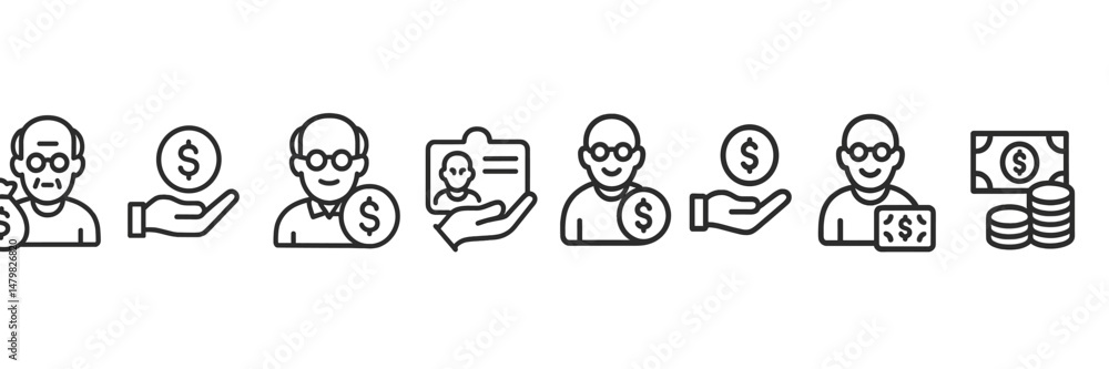 Poster Set of web icons illustrating financial transactions and services with character representations