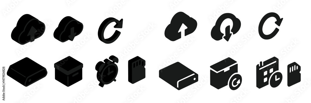 Leinwandbilder Collection of web icons showcasing various functions like upload, refresh, storage, and time management in a minimalistic design style