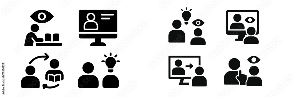 Aufkleber set of web icons representing online learning, collaboration, and user interaction in digital enviro
