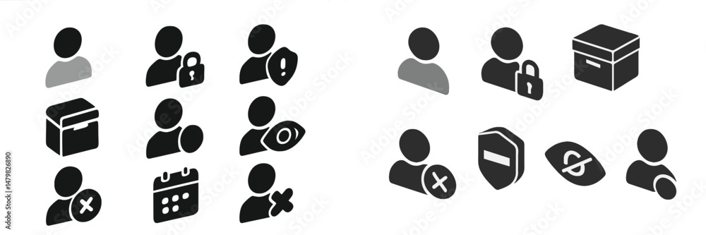 Poster collection of web icons representing user profiles, security features, and multimedia elements for d