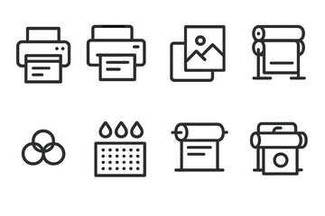 Web icons representing various printing and design functions for modern digital applications