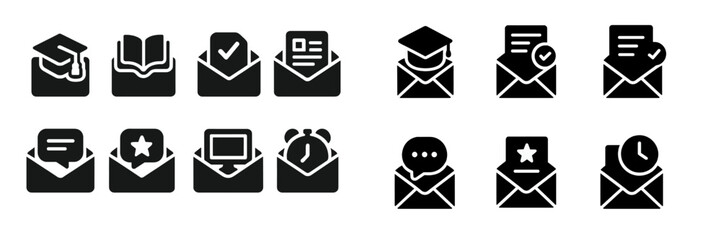Set of web icons representing various communication and notification themes, suitable for educational and professional use