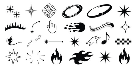 Collection of Starbursts, Flames, Arrows, and Decorative Icons