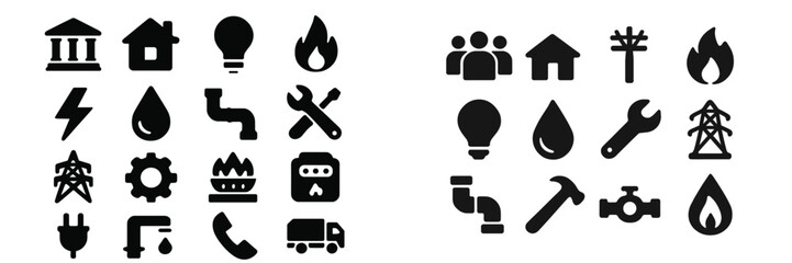 Comprehensive set of web icons representing various utilities and services for digital applications and websites