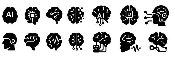 Collection of web icons showcasing artificial intelligence and brain technology concepts