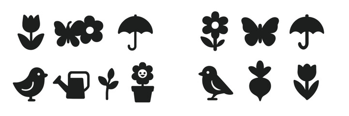 Fototapeta premium Collection of web icons featuring gardening elements and nature symbols in a simple black design