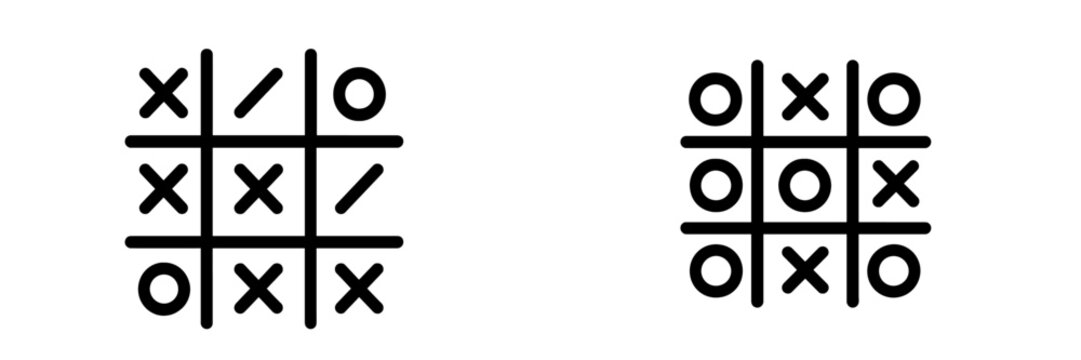 Web icons representing classic tic-tac-toe game board layout with X and O symbols in black and white design
