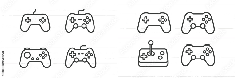 Poster collection of web icons featuring various game controllers in minimalistic design for digital use