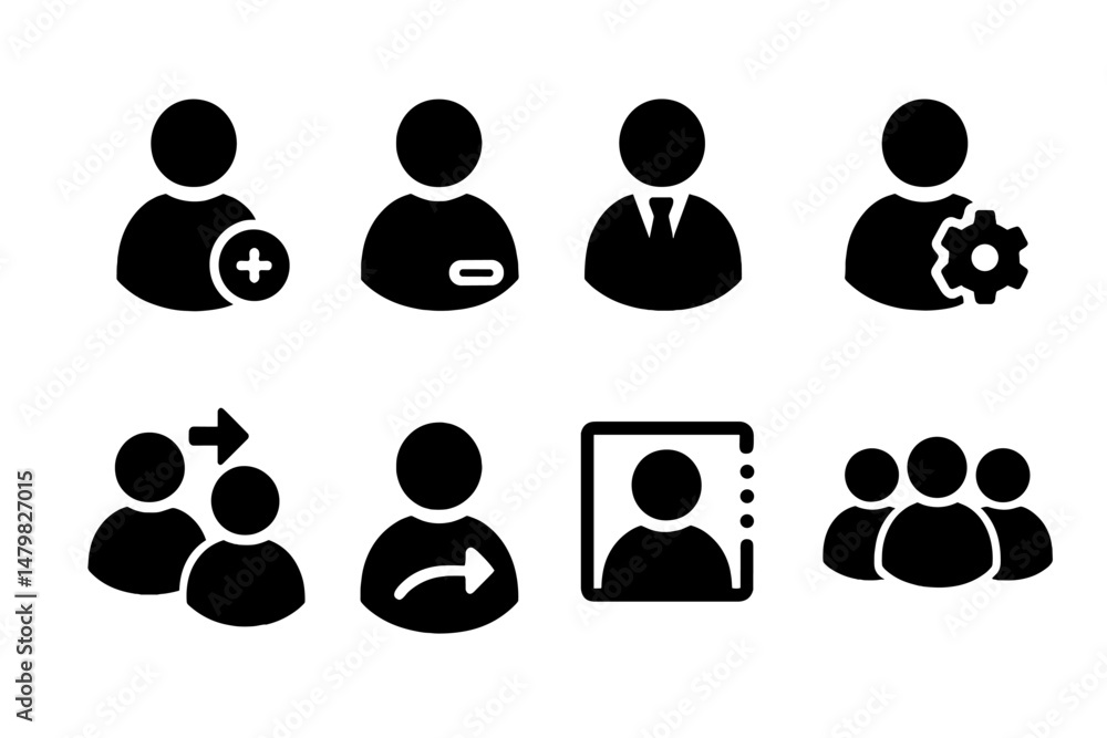 Poster Set of web icons depicting user actions and interactions in a minimalist design suitable for digital interfaces