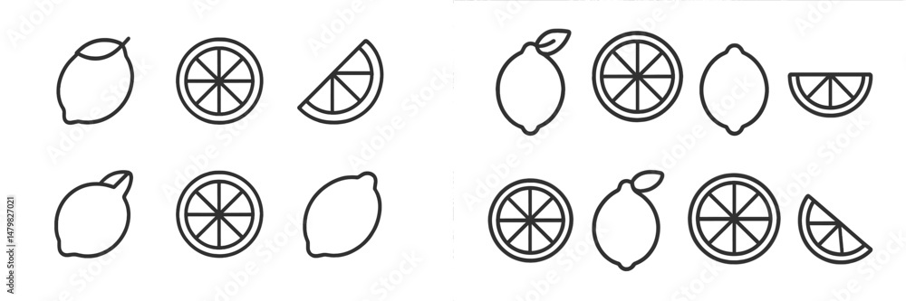 Poster collection of simple web icons featuring lemon and lime slices in a modern style suitable for graphi