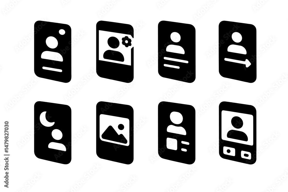 Fototapete Collection of web icons representing user profiles, image galleries, and navigation options for digital applications